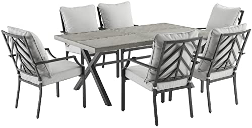 Crosley Furniture Otto 7-Piece Chevron Outdoor Dining Set Matte Black with Gray Cushions