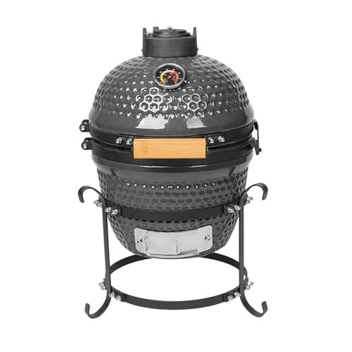 Outdoor Ceramic Grill, BBQ Smoker with Stainless Steel Grid Pan for Backyard Camping & Garden Party, Picnic(Gray)