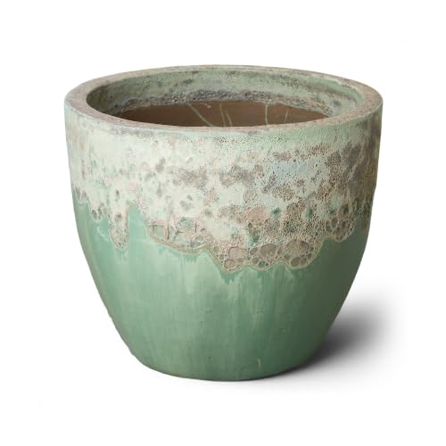 Emissary Home and Garden 18.5in. L x 15.5in. H Reef/Spa Blue Stoneware Round Planter with High-fire Treatment (Set of 1)