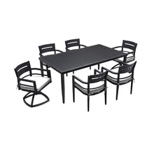 WAQINBR 7-Piece Outdoor Patio Aluminum Furniture Set, 70” Rectangle Dining Table with Umbrella Hole and 2 Swivel Rockers Chairs & 4 Dining Chairs, Modern Dining Set for Backyard, Garden