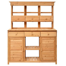 65.7'' H Tall Garden Potting Bench Table with Hutch, Patio Storage Workstation with 3 Shelves,6 Drawers,2 Bottom Cabinets & Side Hooks for Mudroom, Doorway (Natural)