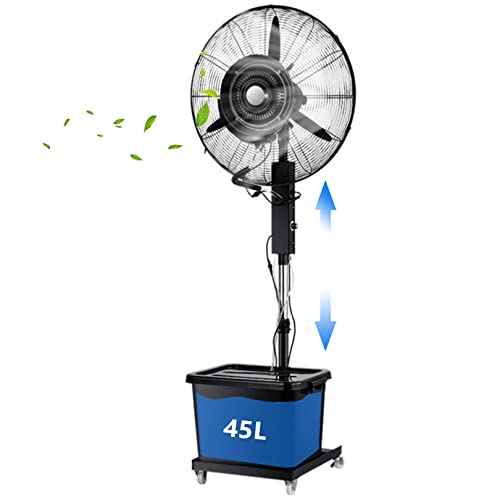 USZWBY Misting Fan Outdoor, Pedestal Fan with Adjustable Height, 3 Speeds, 90° Oscillation, Cooling Fan for Patio, Garden, Backyard, Black (81Cm/31.9In)