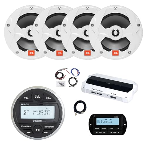 Enrock Marine JBL PRV-175 Marine Stereo Receiver with 4x 8" Speakers and Install Kit White