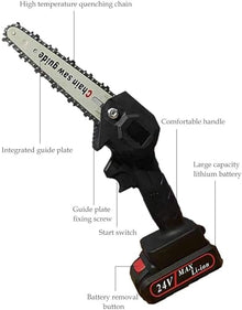 Mini Chainsaw, Electric Chainsaw,6 Inch Cordless Saw The Battery-Operated Mini Wood Cutter with 2 Rechargeable Battery for Garden and Outdoor(Black,1 battery)
