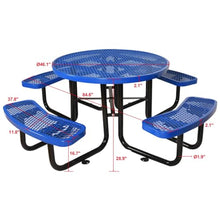 Hassyee Square/Round Outdoor Picnic Table Set with Umbrella Pole and 4 Pieces Built-in Benches for Garden, Lawn, Patio Furniture Set with Carbon Steel Frame for Deck, Poolside (Blue + Round)