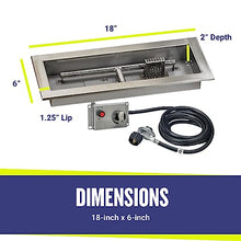 American Fire Products | 18" x 6" Rectangular Drop-in Fire Pit Pan with Electric Ignition System Kit, CSA | Stainless Steel, Use in Outdoor Fire Pit | for Natural Gas or Propane Fires