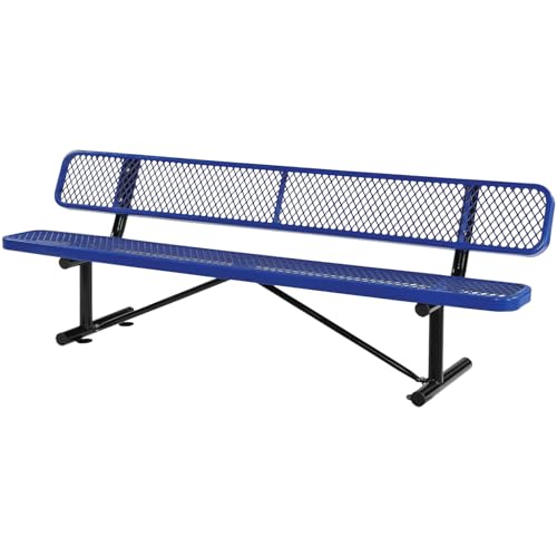 Outdoor Garden Bench, Cast Iron Metal Frame Patio Park Bench with Backrest, Portable Expanded Metal Black Bench, Commercial-Grade Outdoor Seating for Lawn, Patio, Park, Yard, Garden (Blue, 8FT/96'')