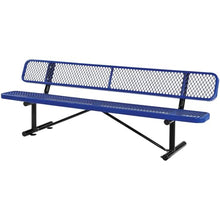 Outdoor Garden Bench, Cast Iron Metal Frame Patio Park Bench with Backrest, Portable Expanded Metal Black Bench, Commercial-Grade Outdoor Seating for Lawn, Patio, Park, Yard, Garden (Blue, 8FT/96'')