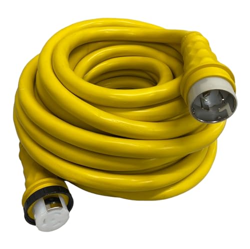 Amp Up Marine & RV Cords 125/250 Volt 50 Amp Shore Power Boat Cord Yellow 100 ft 6 Gauge