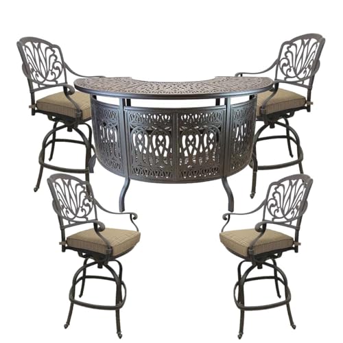Elisabeth Cast Aluminum Patio Bar Set with Swivel Stools Desert Bronze