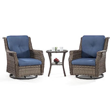 MeetLeisure 3-Piece Patio Bistro Set with Swivel Rocker Chairs and Glass Side Table Mixed Grey/Blue