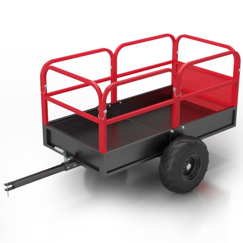 LALFPET Heavy Duty Utility Dump Cart for Lawn Tractor, ATV, UTV – 1700 lbs Capacity – 17 Cu.Ft Steel Cargo Trailer – Removable Sides & Tailgate – Pull Behind Garden Yard Trailer – Iron Model –