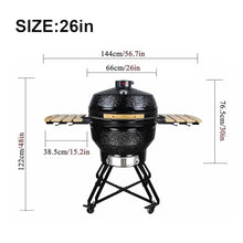 26in Ceramic BBQ Grill, Ceramic Smoker with Stainless Steel Grates,Thermometer, 2 Wooden Handle,Outdoor Cooking,Camping,Picnic(C,26in)