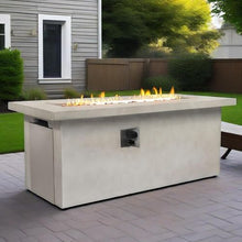 61 Inch Propane Gas Fire Pit Table, 60000 BTU Rectangular Concrete Patio Fireplace with Lid, Hidden Tank Holder, Side Storage, Electronic Ignition, Outdoor Heating Table for Backyard