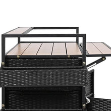 Merax Outdoor Bar Table & Storage Cabinet, Wheels and Drop Leaf Table Top, Patio Bar Table with Raised Shelf for Patio Kitchen or Bar Cart, Black Brown