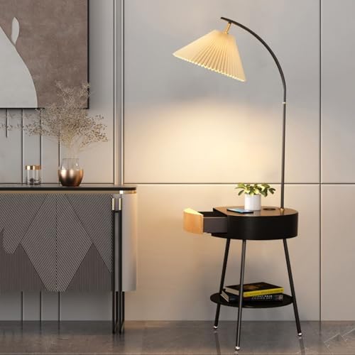 ZHONGCHENGWU Floor Lamp Modern Floor Lamp with Side Table & USB Charging,Bedroom Nightstand(Black)