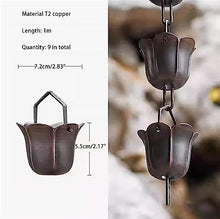 EliteBloom T2 Copper Rain Chains for Gutters, Roof Rain Catcher/Diverter, Unique Metal Link Rain Chain for Villa Temples,Copper-5m/16ft