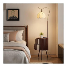 LUYOUBOZHU Floor Lamp Vintage Solid Wood Floor Lamp with Storage Cabinet, Ambient Lighting for Living Room Bedroom(Brown)