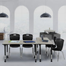 Regency Height Adjustable Mobile Classroom Table Set with Two 18" Andy Chairs, Maple/Black