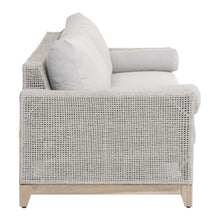 Outdoor Escape White Outdoor Sofa 90 Inches, Solid Teak Base with Intricate Rope Weave, Removable Cushions, 2 Bolster Pillows for Patio