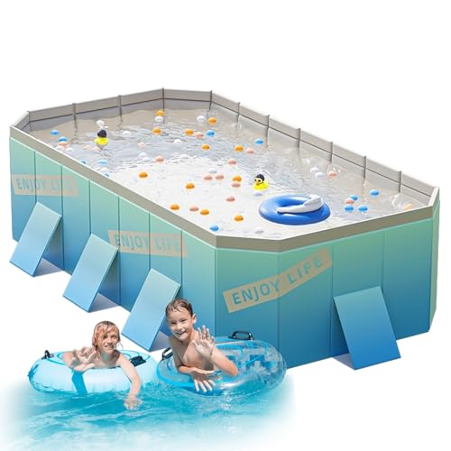 CHSUFBTY Multi-Use Collapsible Tub - Swimming, Bathing, Play Pool - Foldable, Double Drain, 1.8m Family Size(Ice Blue,102.3 * 64.9 * 21.6in)
