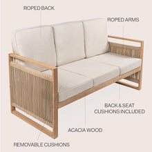 JONATHAN Y Gable 63" Rope 3-Seat Outdoor Patio Sofa, Beige/Light Teak
