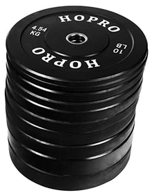BalanceFrom HoPro Olympic Bumper Plate Weight Plate with Steel Hub, Pairs or Sets, Black Style #2