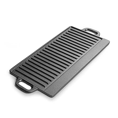 Cast Iron Outdoor Baking Tray Double-sided Iron Plate Cast Iron Pan BBQ Griddles Cookware (Size : Small) (Medium)