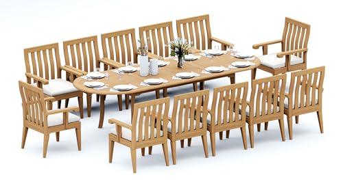 TeakFurnitureOutlet A-Grade Teak 13pc Dining 118" Oval Table 12 Caranas Arm Chairs Set Outdoor