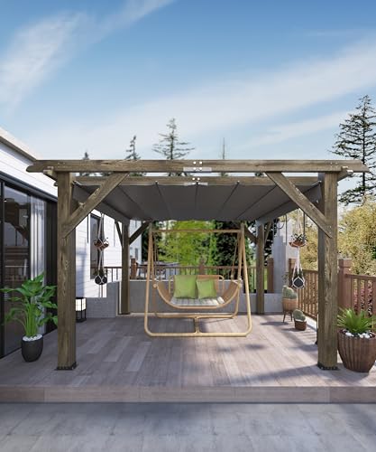 KYBOLT 10x10 Ft Wood Pergola with Retractable Sunshade Charcoal Gray