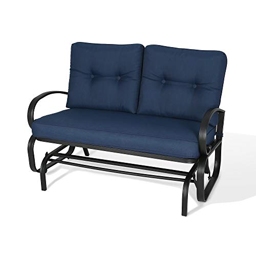 PEAK HOME FURNISHINGS Indoor Outdoor 2-Seat Glider Chair Patio Loveseat Rocking Bench with Cushions (Navy)