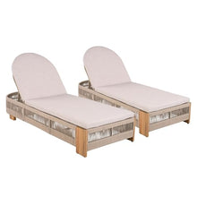 Christopher Knight Home Daskz Patio Chaise Lounge Chair Set of 2, Patio Outdoor Acacia Wood Chaise Lounge with Cushions, Adjustable Backrest Poolside Beach Yard Seating, Rope Design, 79.5'',Teak+Beige