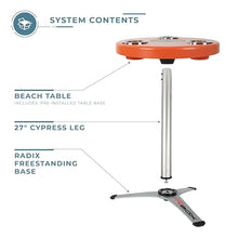Manufacturers' Select ITC Outdoor Table w/Aluminum Cypress Leg and Radix Stand for Patio/Deck/Dock/Yard - Bright Color Portable Table w/ 3 Large Drink Holders (Orange w/Silver Leg)