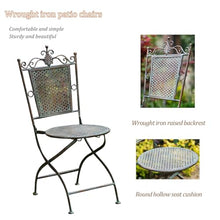Retro Wrought Iron Side Table Set, Bistro Coffee Table, Antique Coffee Table w/Stool, Round Metal Plant Stand, for Indoor & Outdoor Patio Garden Backyard Lawn Poolside