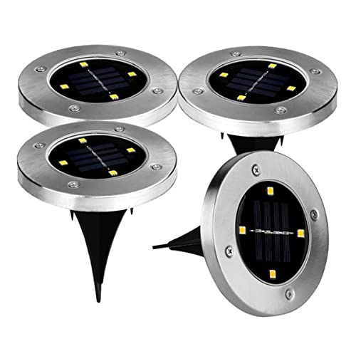 BAZIGA Solar Garden Lights Outdoor,Ground Solar Lights IP65 Waterproof 4 LED 100LM Floor Lamp Light Stainless Steel Solar Lamp for Stairway, Landscape Roads Pathway,14pcs