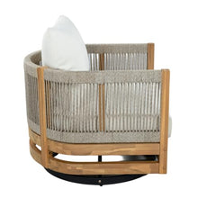Merax Outdoor Swivel Chairs Set of 2, Acacia Wood with Rope and Cushions