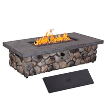Afterglow Outdoor Propane Fire Pit Table for Patio Garden Backyard Outside Deck, Rectangle Rustic Firepit Table with Lid, Cover & Lava Rocks, 50000 BTU, CSA Certificated, 52"x27"x14"H