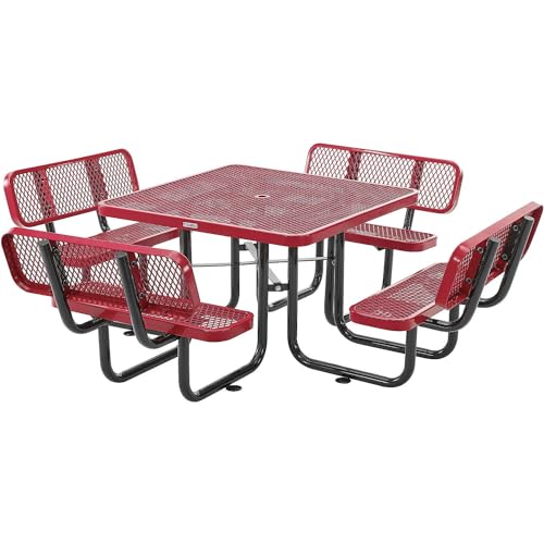 Global Industrial 46" Square Picnic Table with Backrests, Expanded Metal