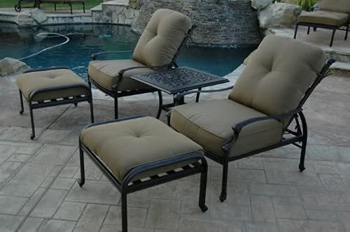 Patioland Elizabeth Outdoor Patio 5pc Adjustable Club Chairs Cast Aluminum - Antique Bronze (Olefin Walnut Cushion)