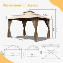 12'x12' Hardtop Gazebo, Outdoor Cedar Wood Frame Canopy with Galvanized Steel Double Roof, Outdoor Permanent Metal Pavilion with Curtains and Netting for Patio, Backyard and Lawn(Brown)