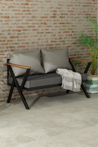 SODEF Outdoor Loveseat Sofa 130x62x75cm Metal Frame with Cushions Gray Modern Style - Gray