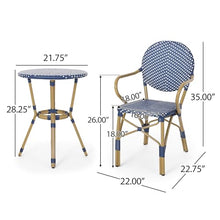 XD Designs Modern Outdoor Aluminum French Bistro Set, Faux Rattan All-Weather Patio Conversation Set with Bar Table& 2 Chairs, Bamboo Finish, Teal
