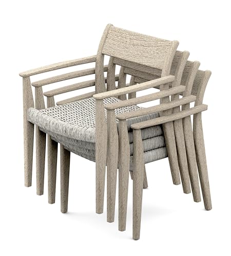 WholesaleTeakFurniture Qty 4 - Grade-A Teak Wood Luxurious Solo/Single Amilo Weathered Teak Stacking Arm Chairs #26AMAA