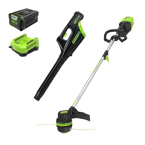 Greenworks 80V 16 in String Trimmer & 500 CFM Blower Combo, 2.0 Ah Battery