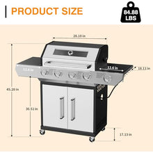 4 Led Burner Propane Gas Grill with Side Burner & & Visual Glass, Stainless Steel Gas Grill with Enameled Cast Iron Grates, 60,000 BTUs Output for Outdoor Cooking and Patio Backyard Barbecue