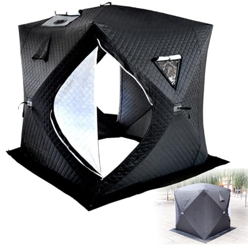 QITUJOUR Pop Up Outdoor Sauna Tent for 3-5 People, Insulated Ice Fishing Shelter with Smoke Vent, 3-Layer Thermal Winter Camping Shanty for Home Garden Backyard