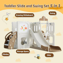 CUAUC 5-in-1 Toddler Slide and Swing Set with Drawing Whiteboard Coffee
