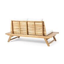 roomfitters Outdoor Teak Loveseat with Cushions, Patio Seating Bench, Natural Teak