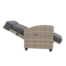 IDEALHOUSE Outdoor Recliner Chair, Reclining Patio Chairs with Adjustable Backrest & Footrest, Wicker Lounge Recliner Up to 150° with Flip-Up Table, Grey, Set of 1