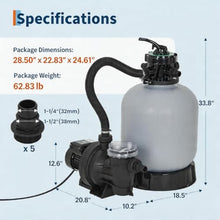 19" Sand Filter Pump for Above Ground Pools, 1.5 HP 6075 GPH with Timer